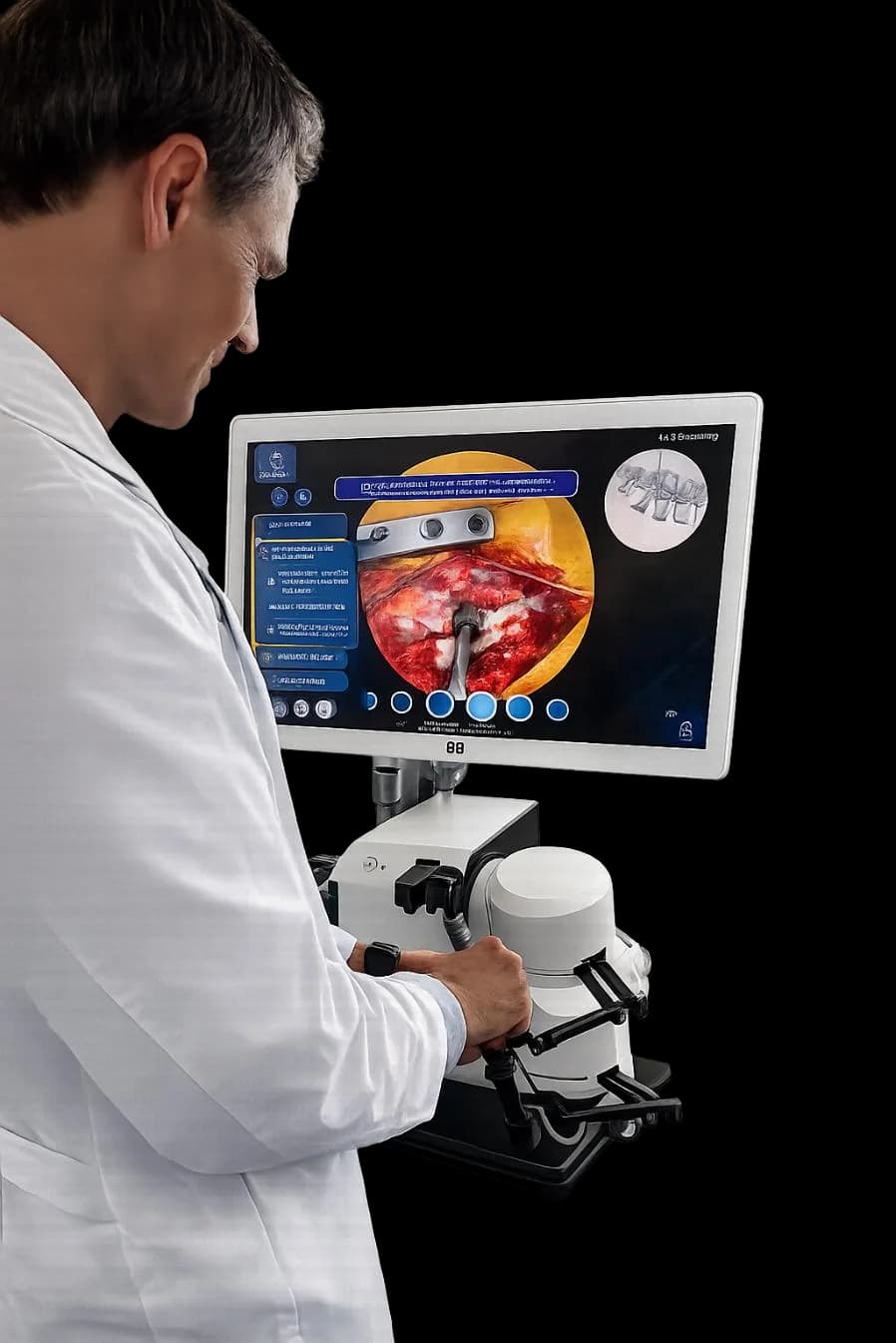 Surgeon training on the Tsym haptic simulator with a 24-inch touchscreen